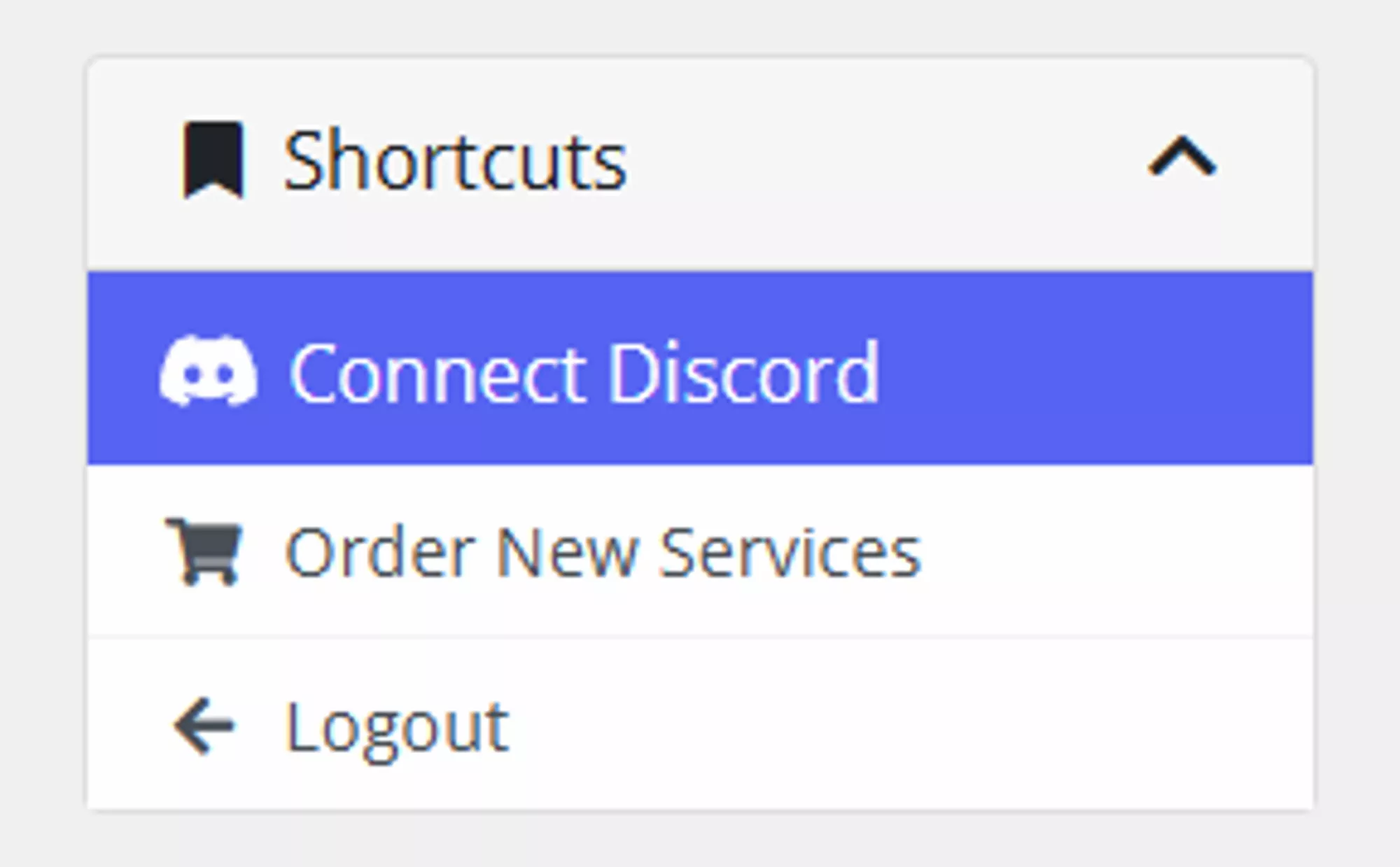The Connect Discord button in the Shortcuts category of the Client Area sidebar