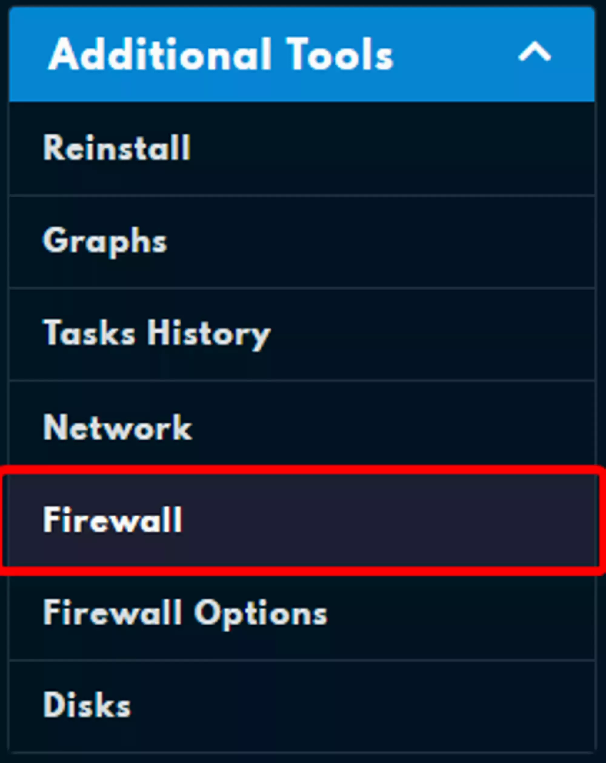 The VPS Firewall tab under the navigation sidebar