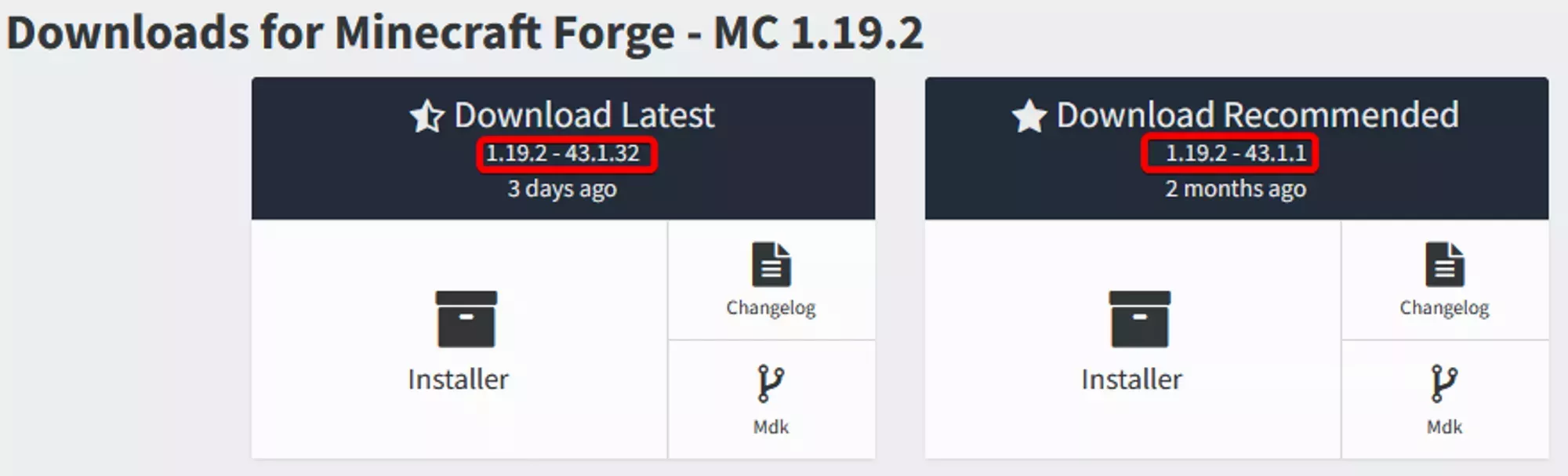 The version designations under the &quot;Download Latest&quot; and &quot;Download Recommended&quot; titles on the Forge Website