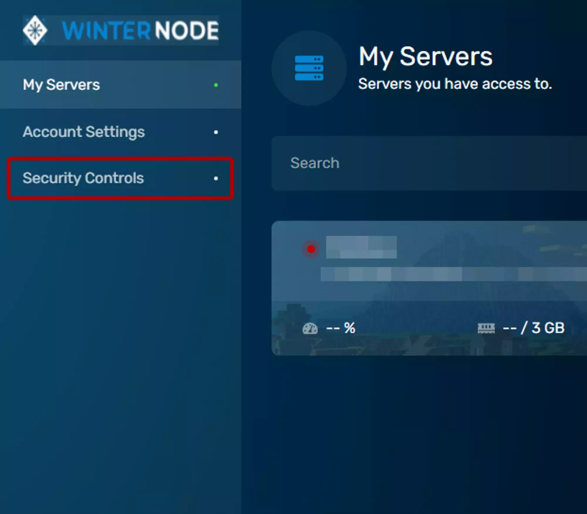The Security Control tab on the GCP Navbar, found when viewing the GCP Server List