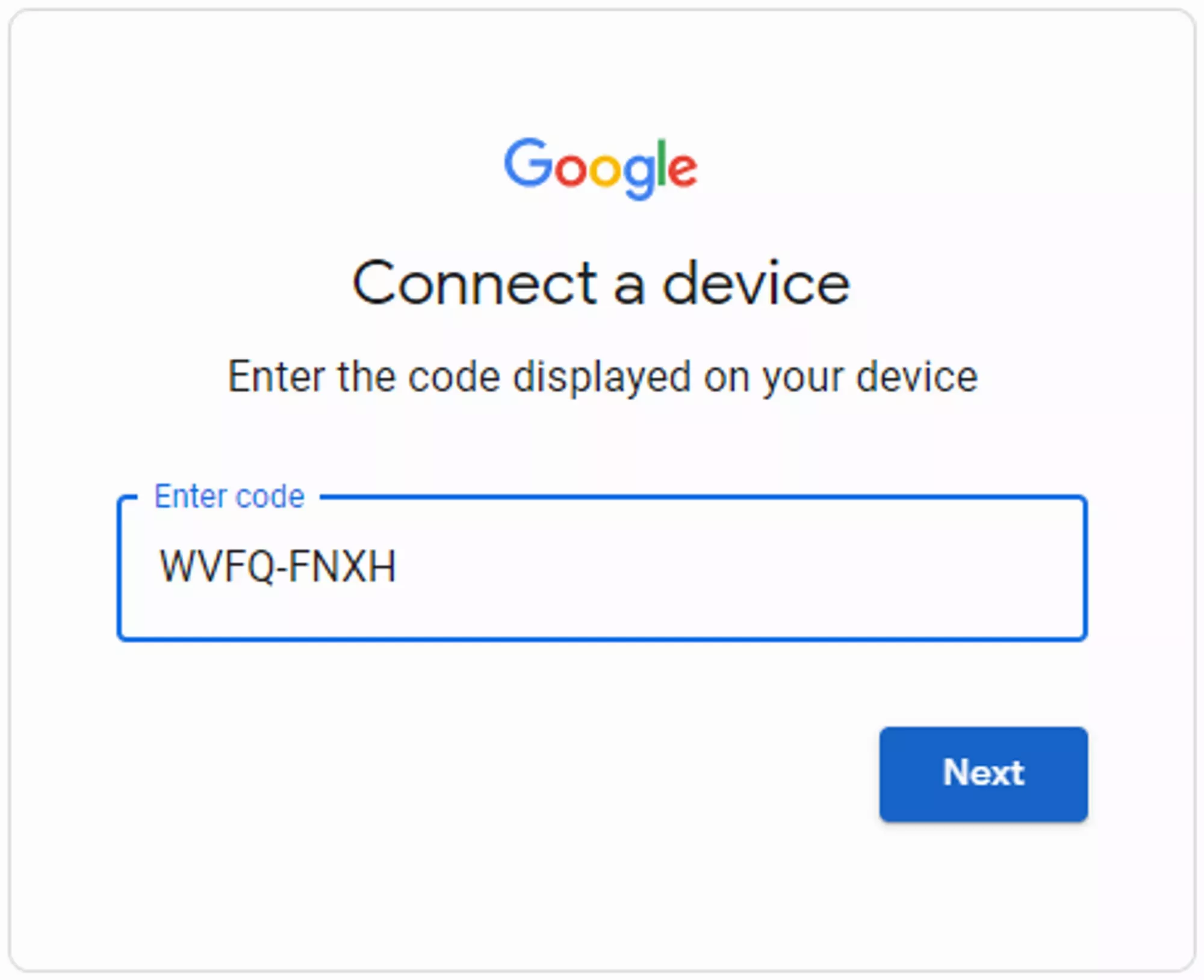 The google device link page