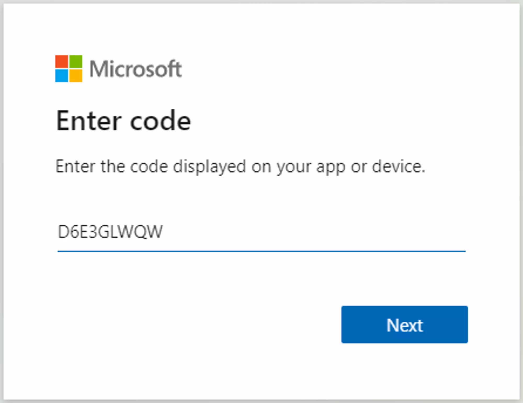 The Microsoft device link page