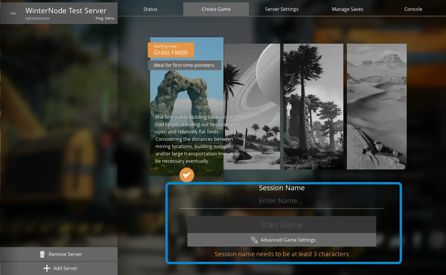 The Satisfactory Server Manager with the &quot;Create Game&quot; tab selected